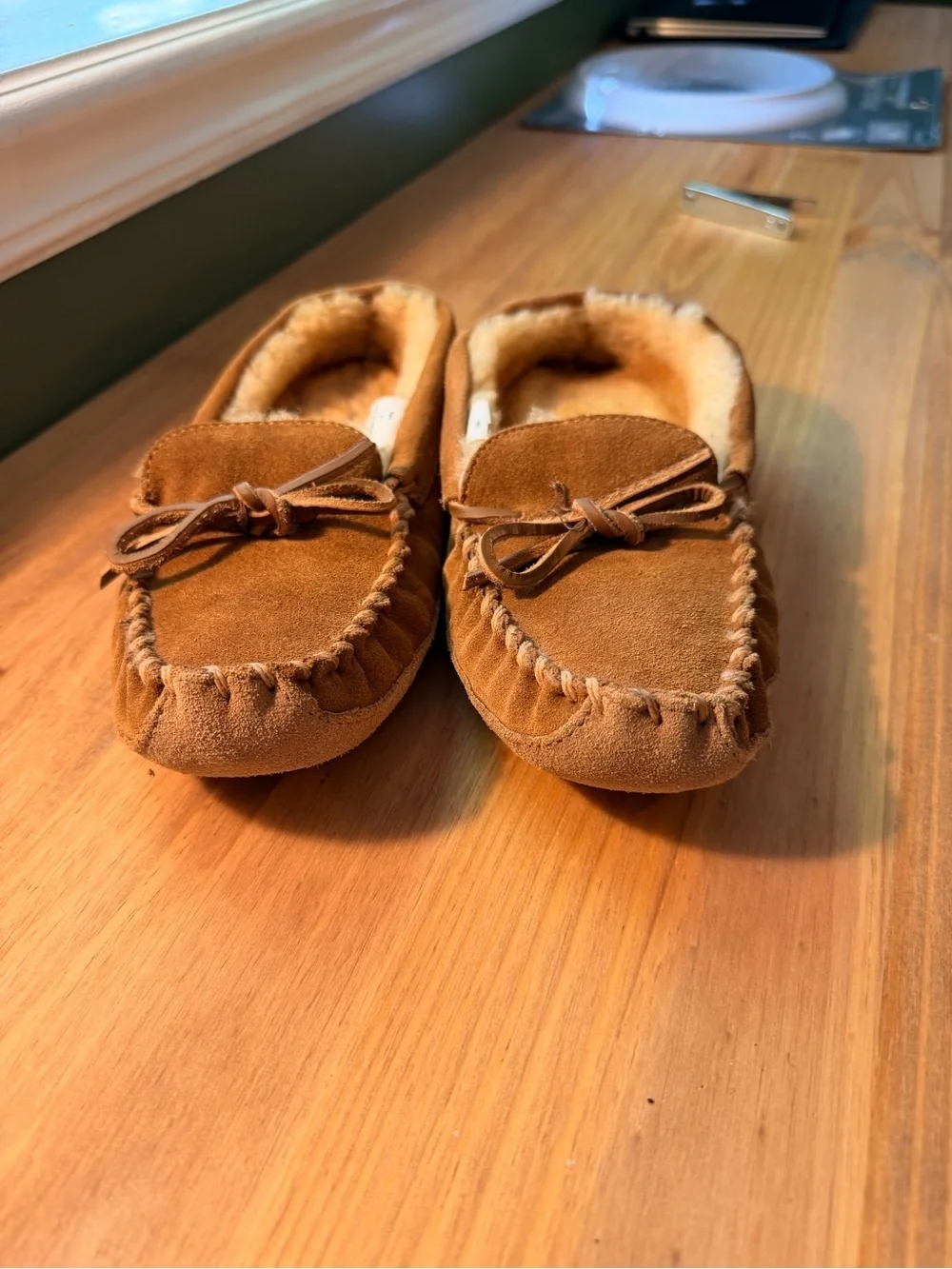 L.L. Bean Kids Wicked Good Chestnut Suede Shearling Moccasins